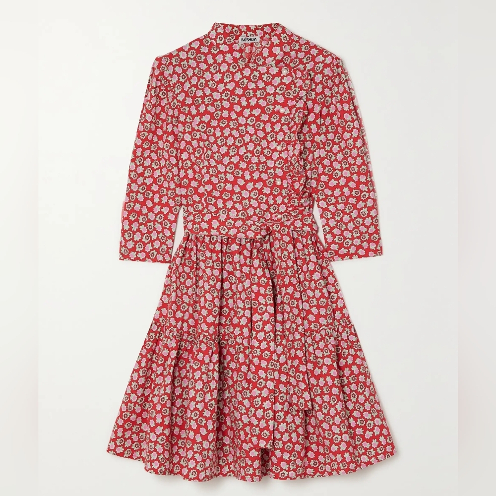 BATSHEVA SADIE FLORAL PRINT BELTED RUFFLE TIERED MINI DRESS